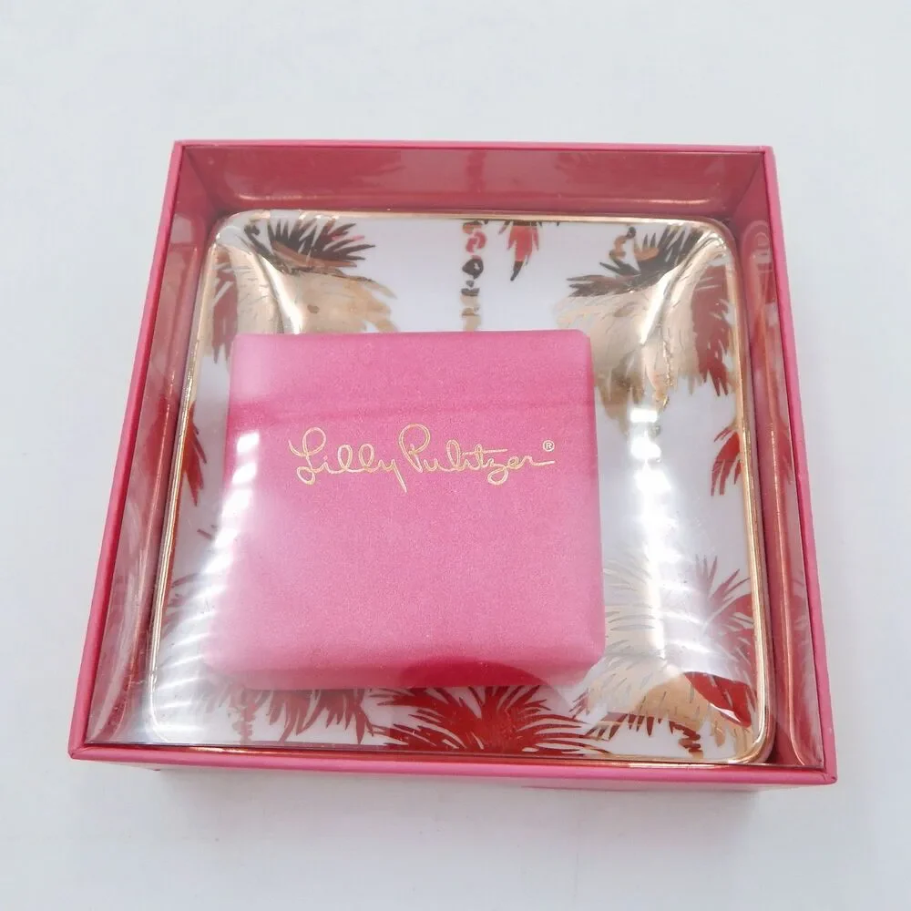Lilly Pulitzer Soap And Tray Set NIB Featured in Metallic Palms 172423